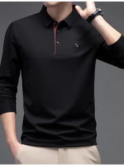 Men's Plus Size Button Detail Long Sleeve Polo Black / M