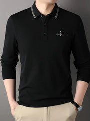 Men's Plus Size Button Detail Long Sleeve Polo Black / M