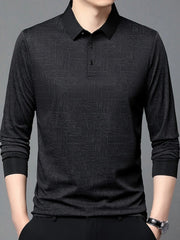 Men's Plus Size Button Detail Long Sleeve Polo Black / M