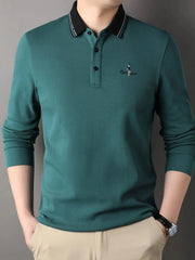 Men's Plus Size Button Detail Long Sleeve Polo Deep Teal / M