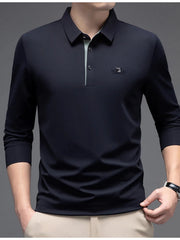 Men's Plus Size Button Detail Long Sleeve Polo Navy Blue / M