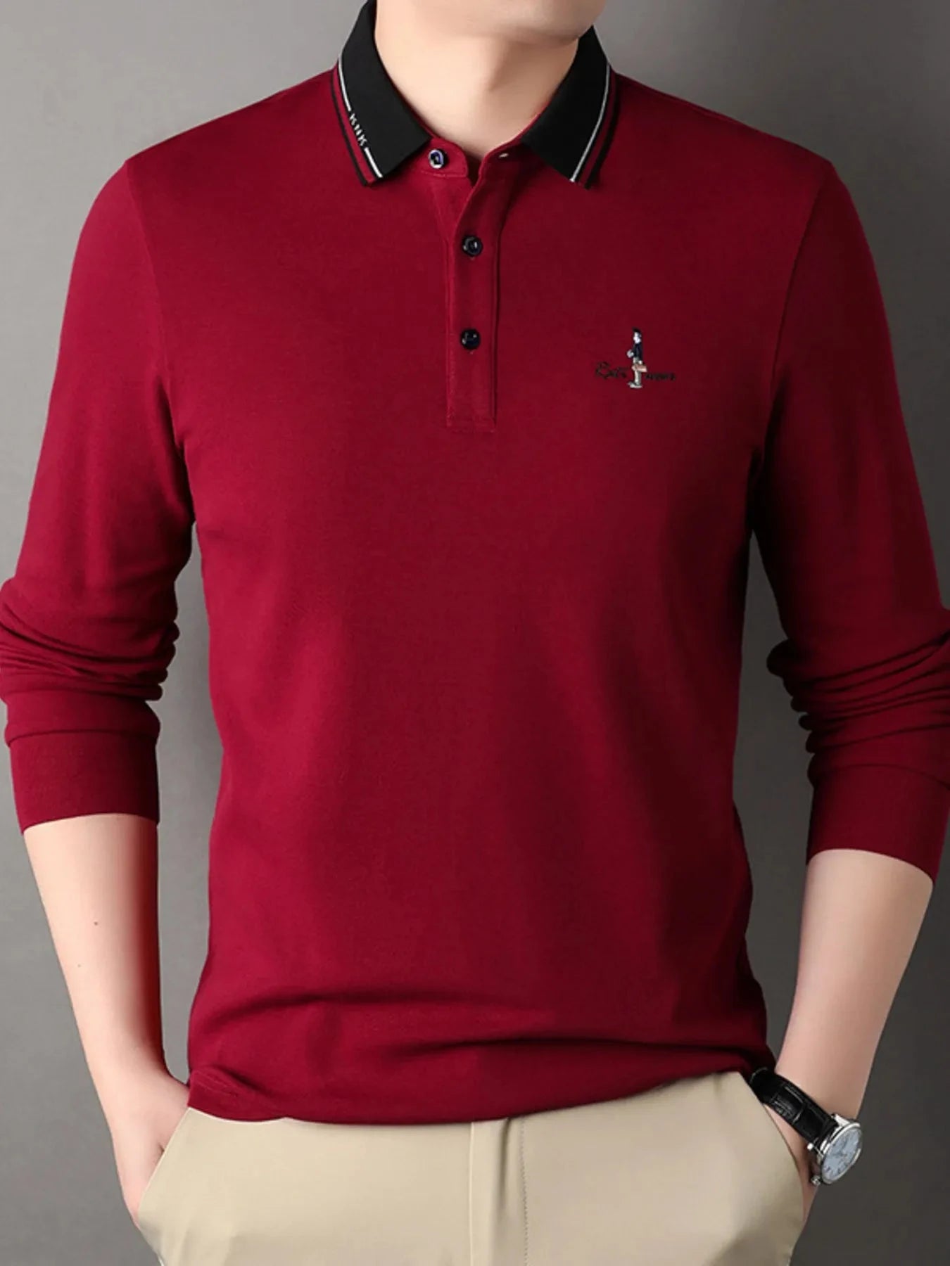 Men's Plus Size Button Detail Long Sleeve Polo Rust / M