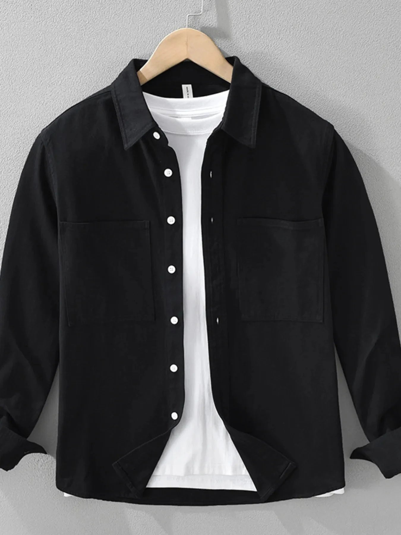 Men's Plus Size Button Detail Long Sleeve Shirt Black / M