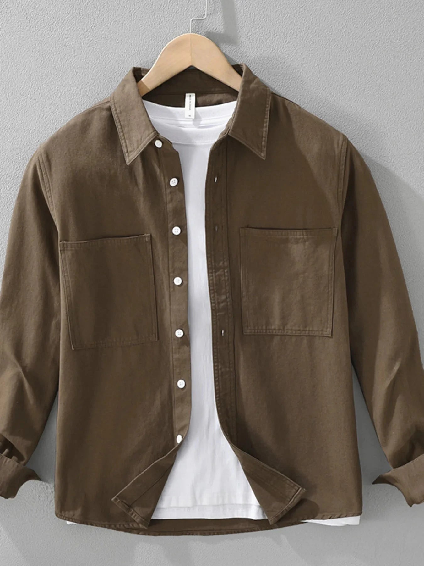 Men's Plus Size Button Detail Long Sleeve Shirt Brown / M