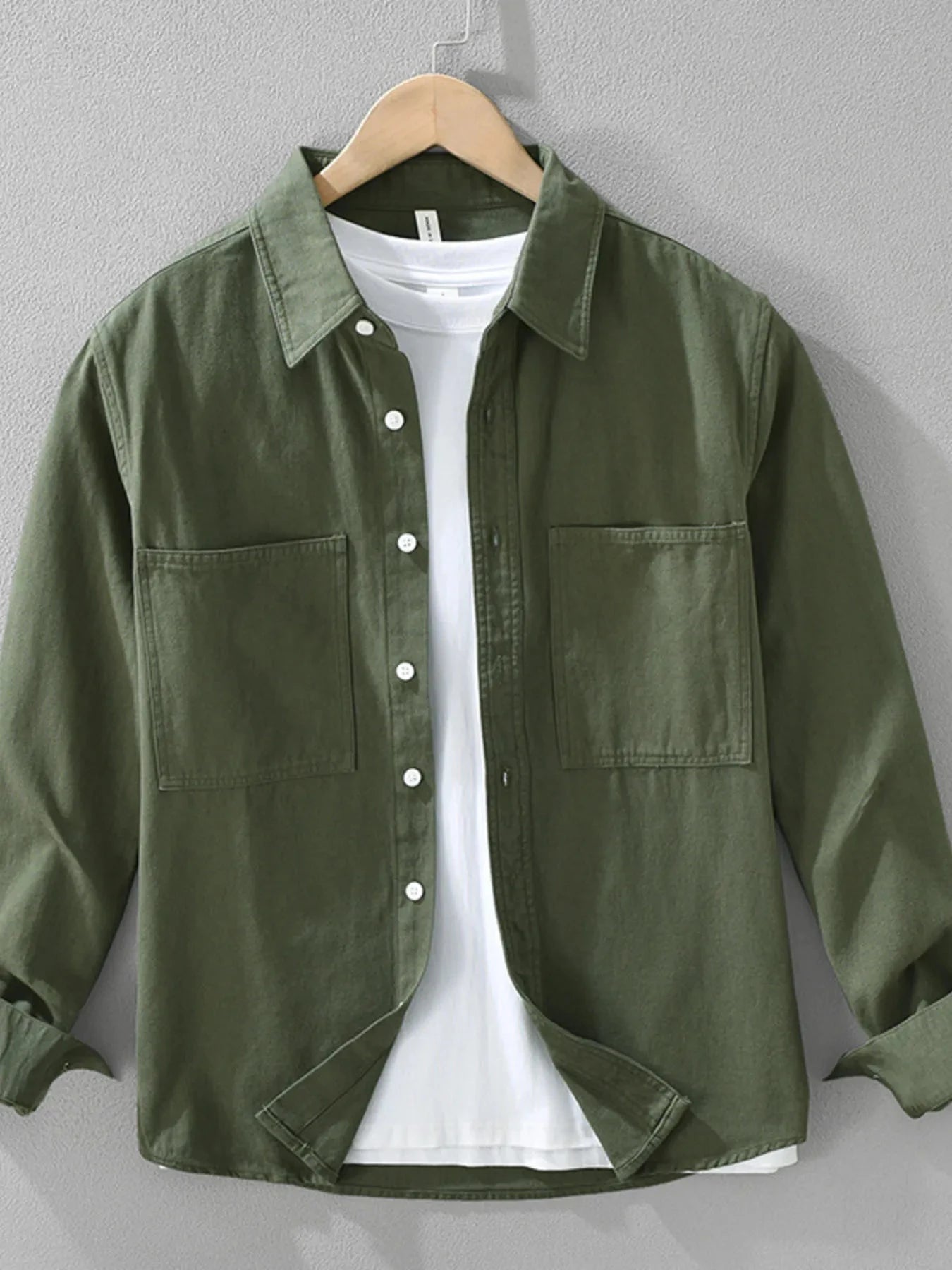 Men's Plus Size Button Detail Long Sleeve Shirt Green / M