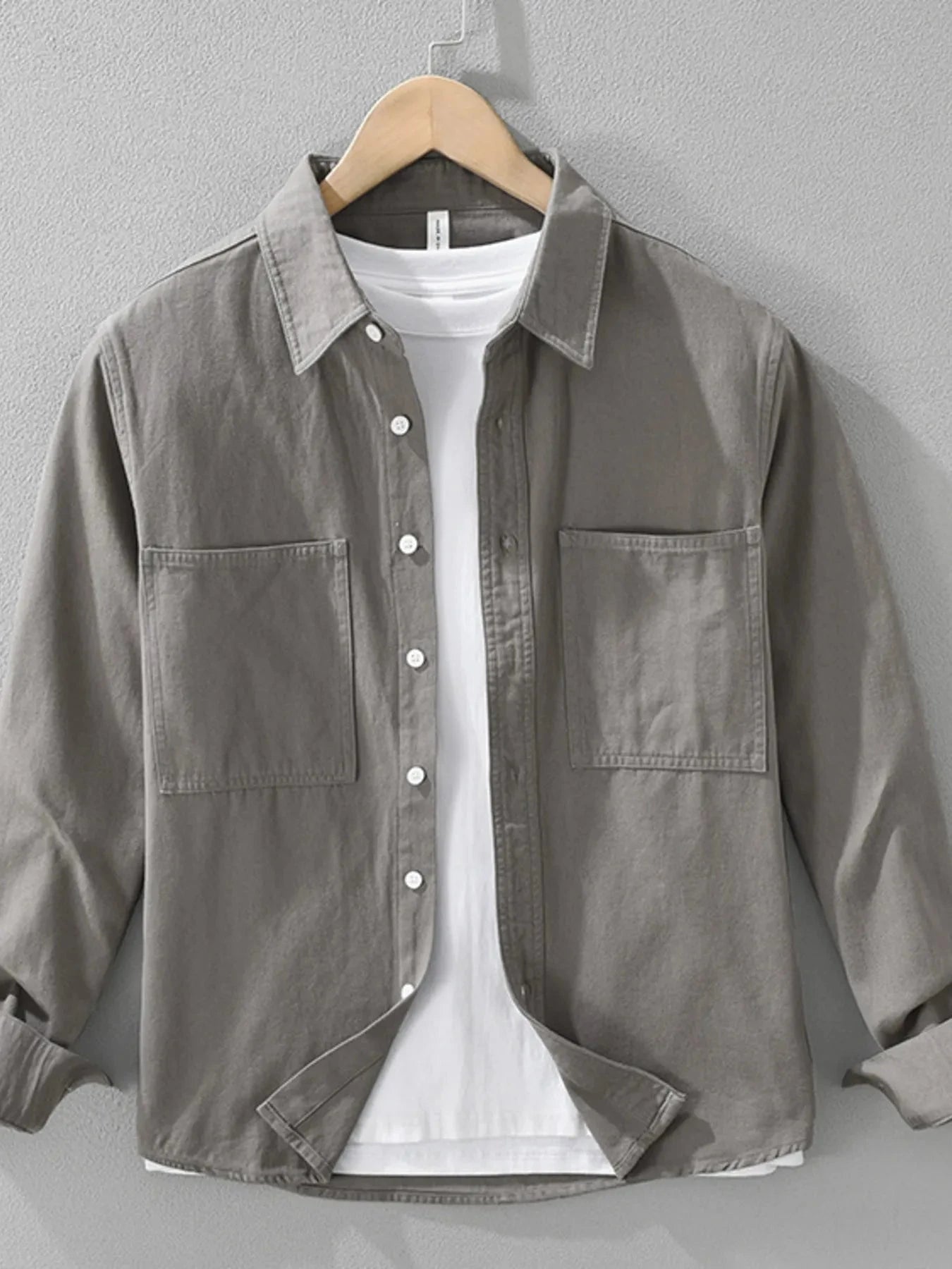 Men's Plus Size Button Detail Long Sleeve Shirt Grey / M