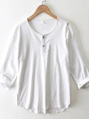 Men's Plus Size Button Detail Long Sleeve Top White / M