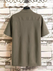 Men's Plus Size Button Detail Short Sleeve Blouse