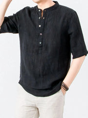 Men's Plus Size Button Detail Short Sleeve Blouse