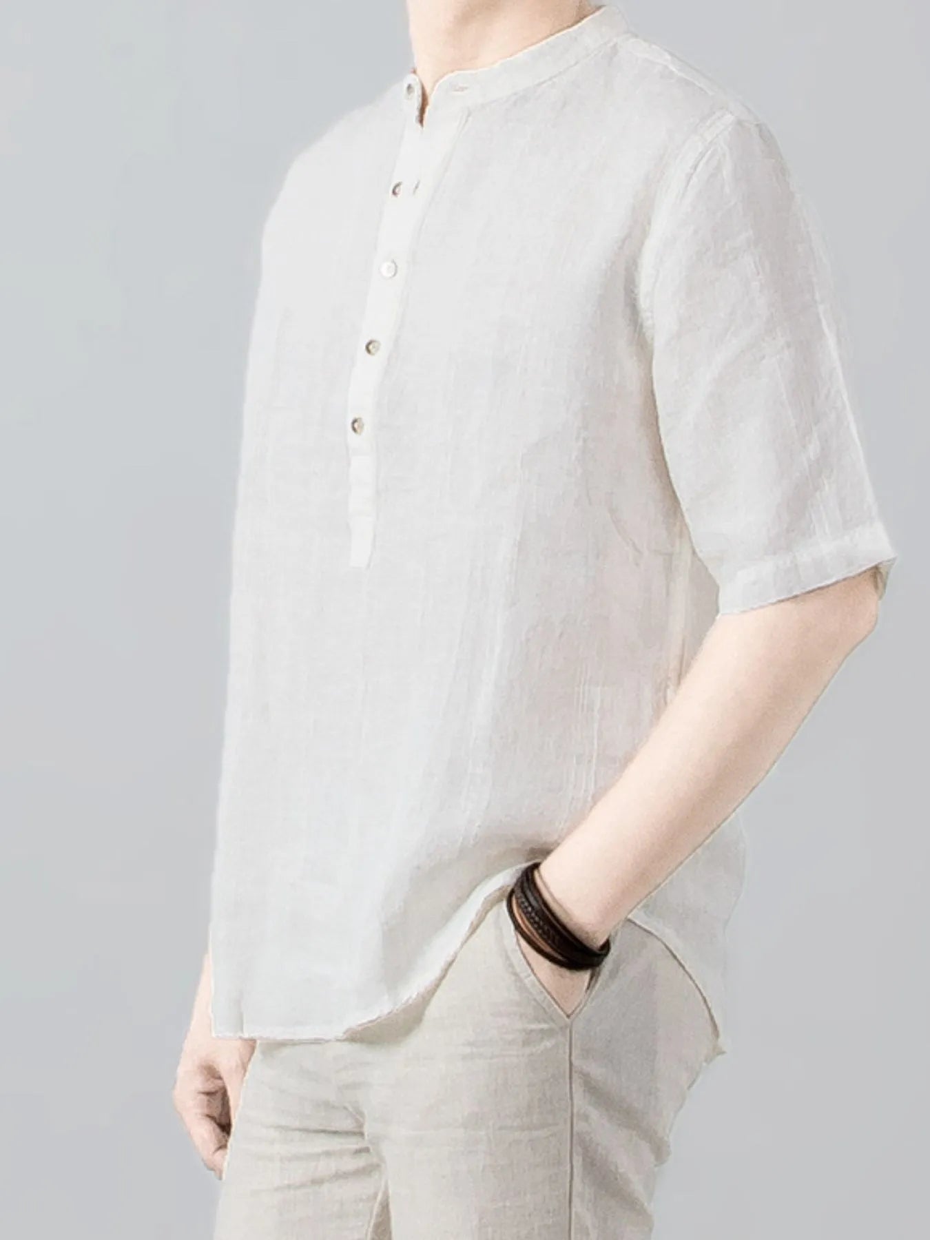 Men's Plus Size Button Detail Short Sleeve Blouse