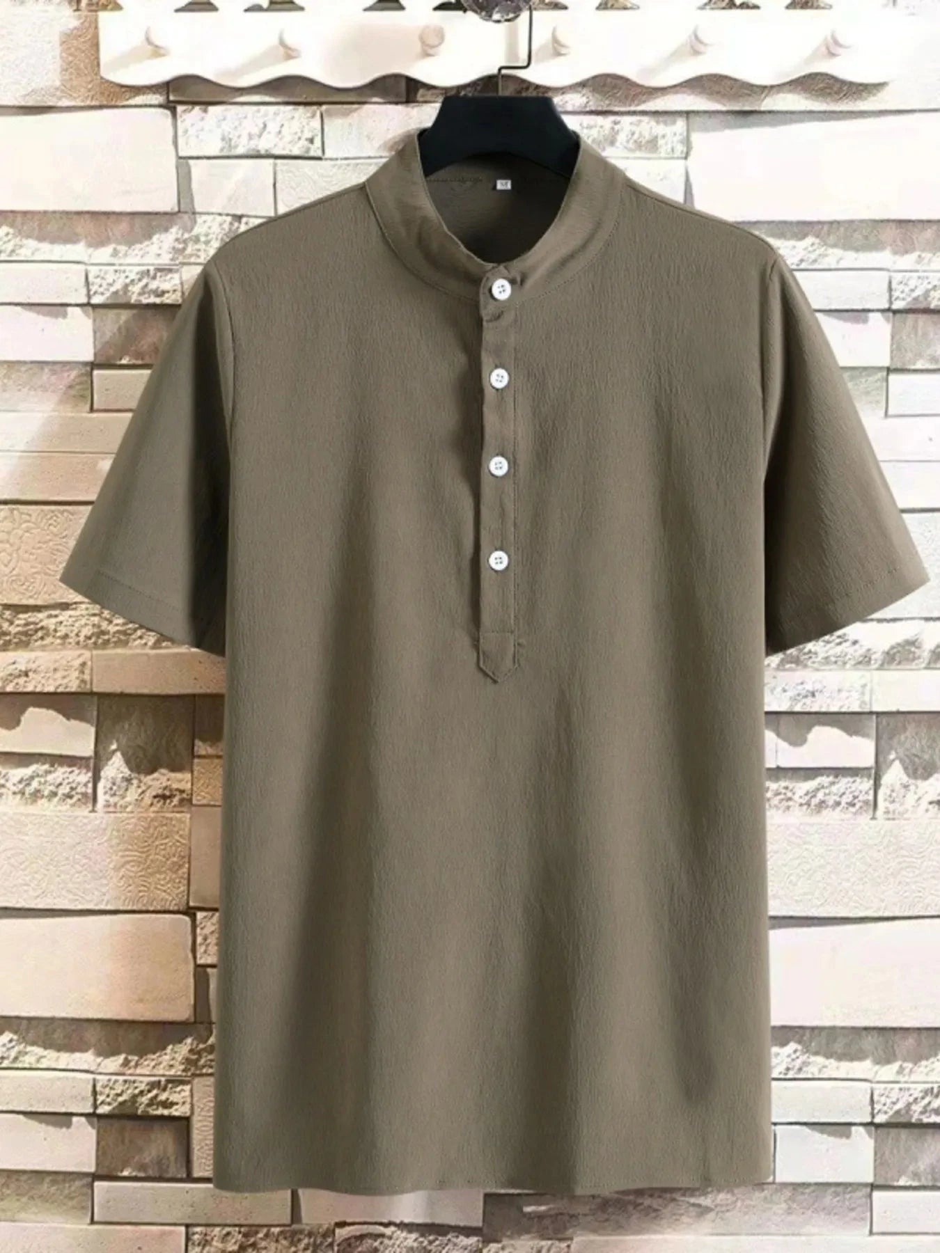 Men's Plus Size Button Detail Short Sleeve Blouse Army Green / M