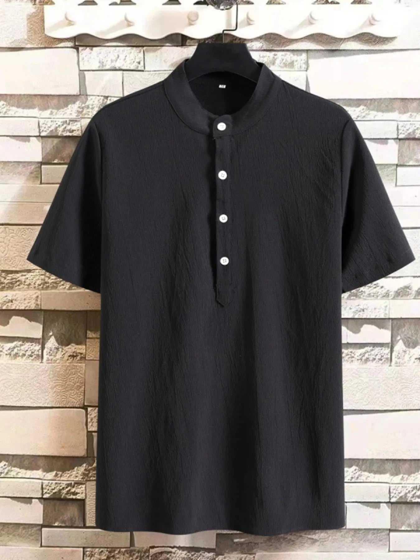 Men's Plus Size Button Detail Short Sleeve Blouse Black / M