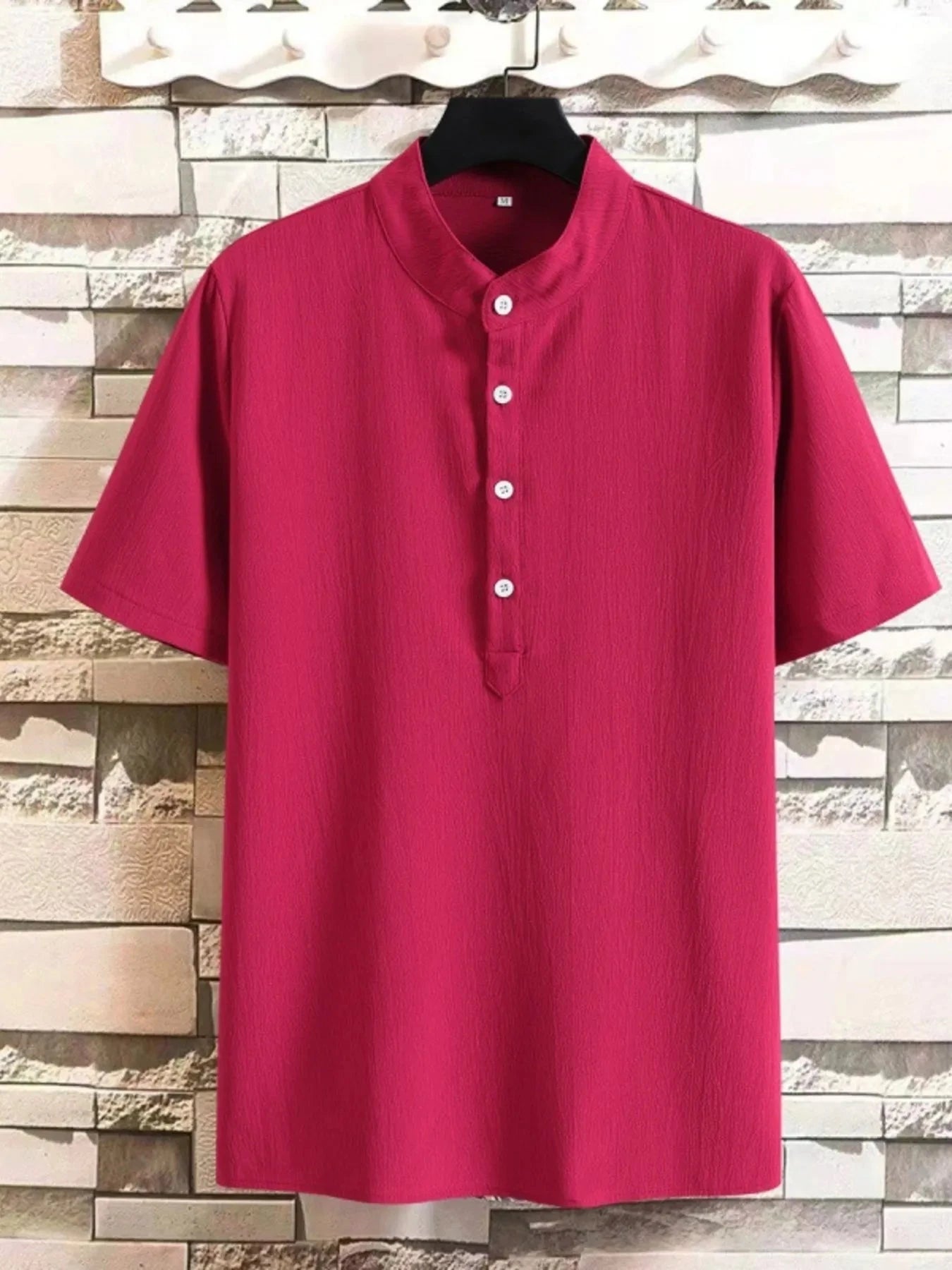 Men's Plus Size Button Detail Short Sleeve Blouse Burgundy / M