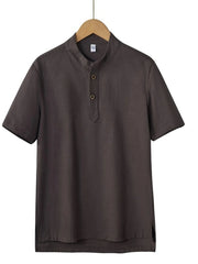 Men's Plus Size Button Detail Short Sleeve Blouse Coffee / M