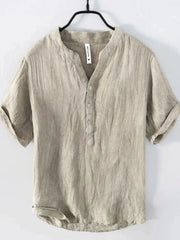 Men's Plus Size Button Detail Short Sleeve Blouse Flaxen / M