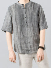 Men's Plus Size Button Detail Short Sleeve Blouse Gray / M
