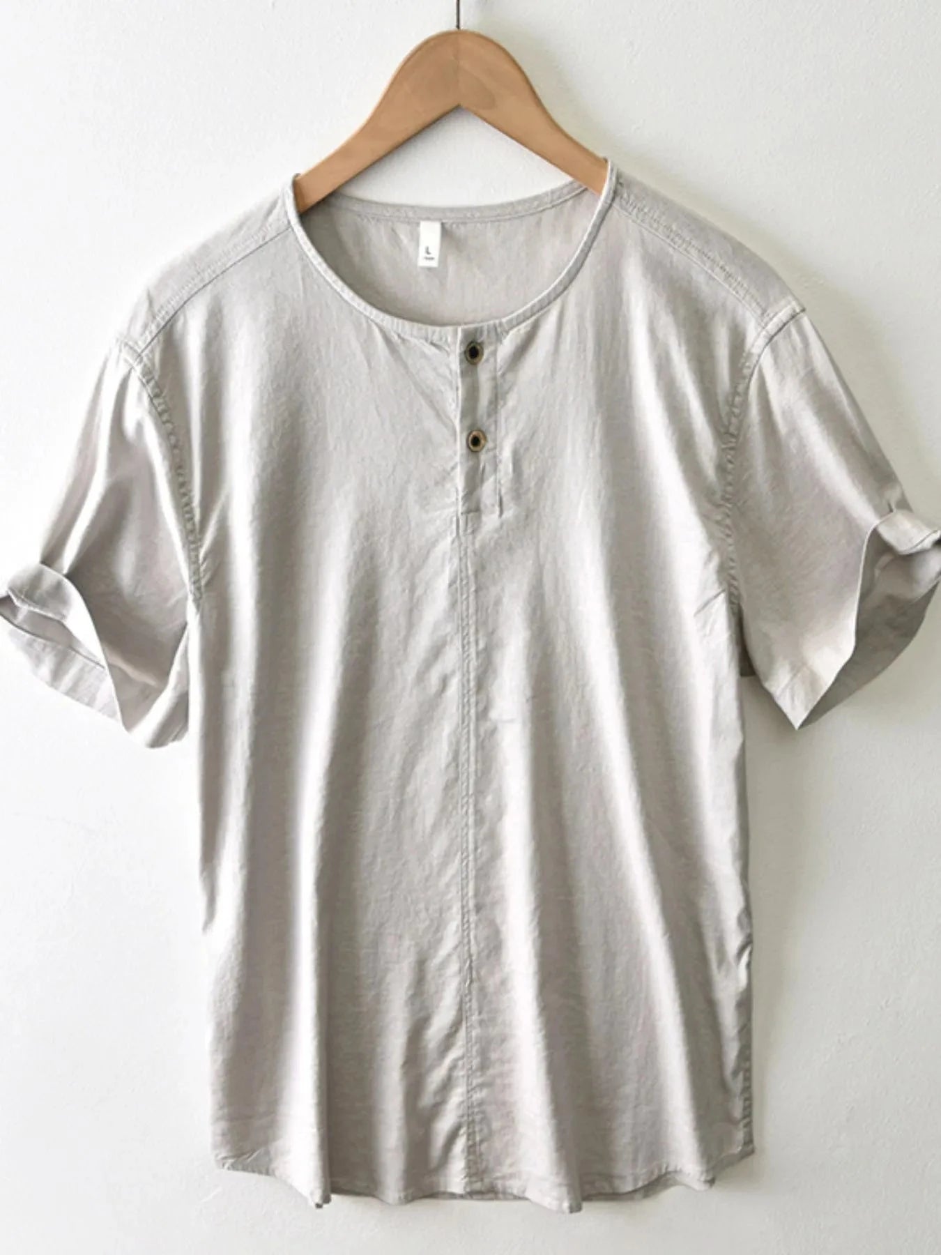 Men's Plus Size Button Detail Short Sleeve Blouse Grey / M