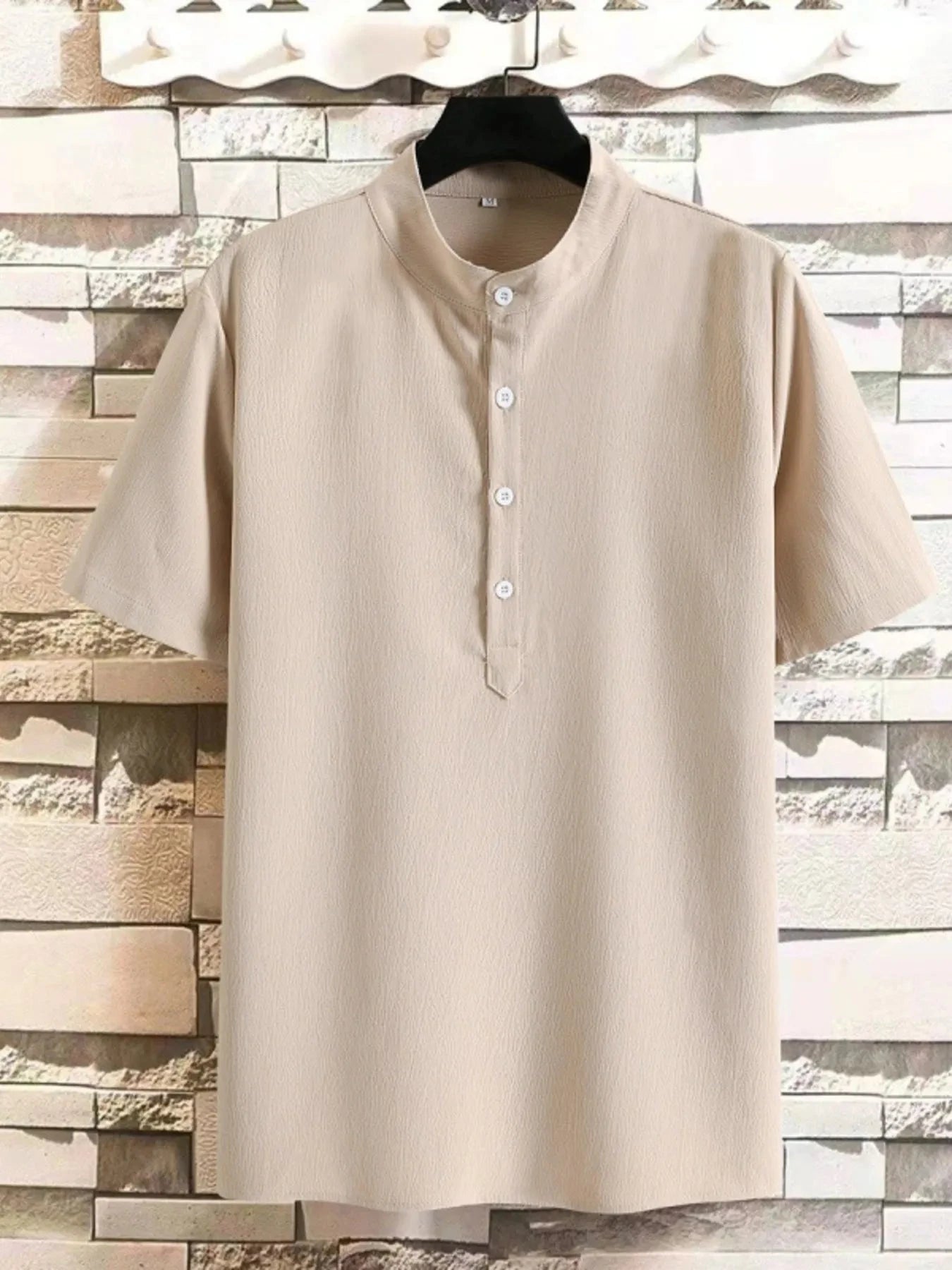 Men's Plus Size Button Detail Short Sleeve Blouse Ivory / M