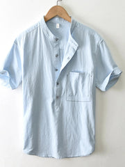 Men's Plus Size Button Detail Short Sleeve Blouse Light Blue / M