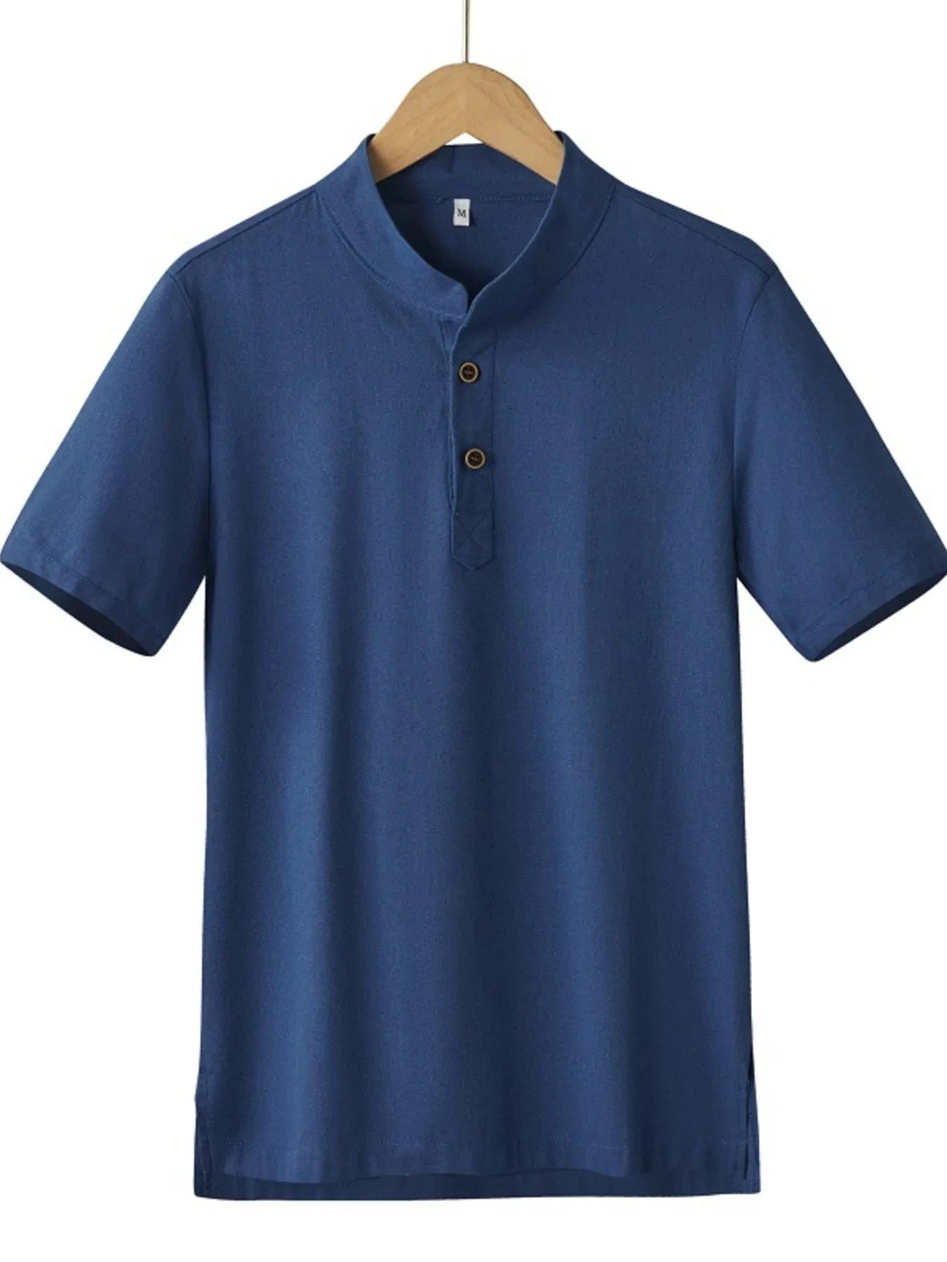 Men's Plus Size Button Detail Short Sleeve Blouse Navy Blue / M