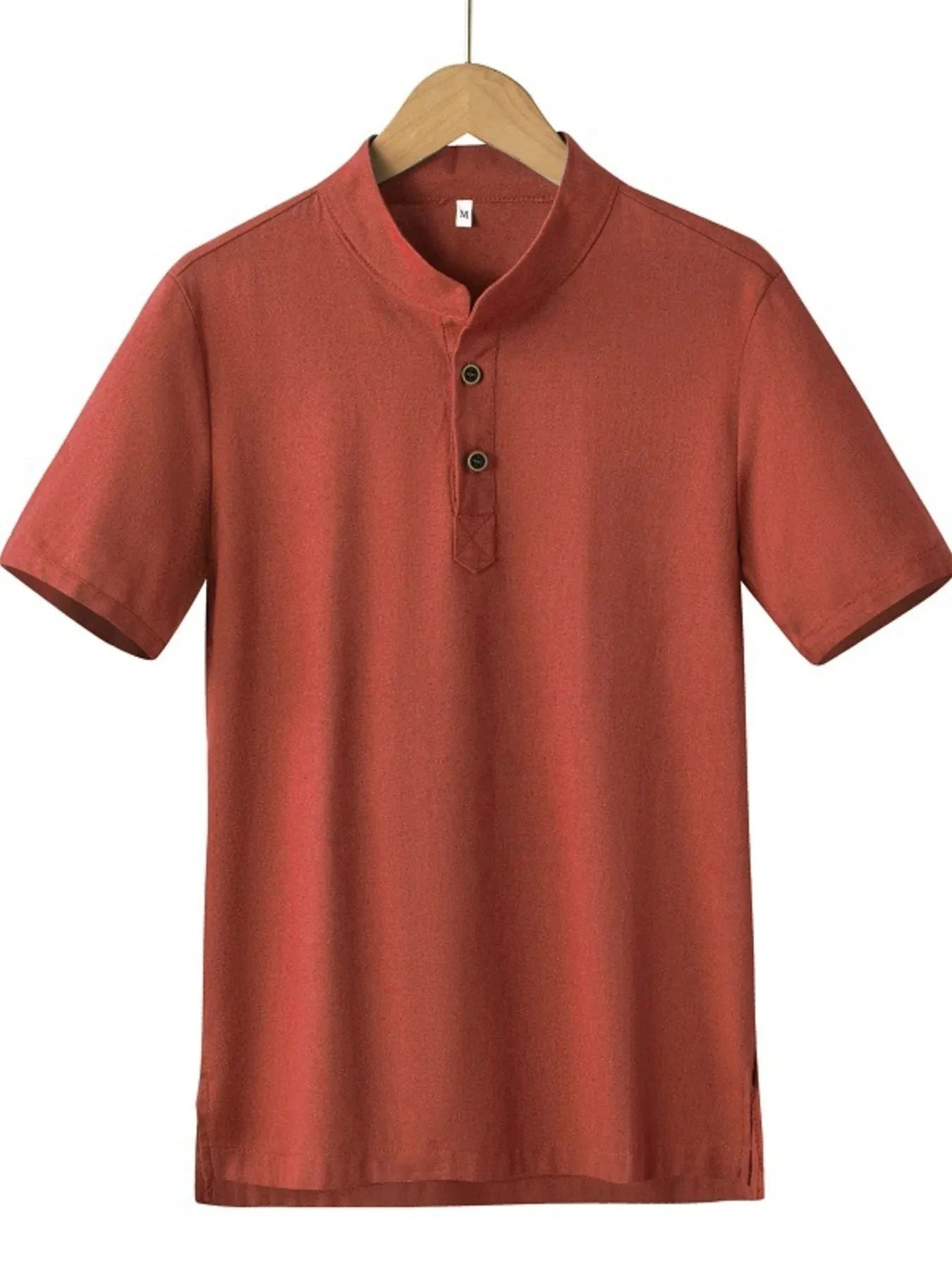 Men's Plus Size Button Detail Short Sleeve Blouse Orange Red / M