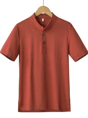 Men's Plus Size Button Detail Short Sleeve Blouse Orange Red / M