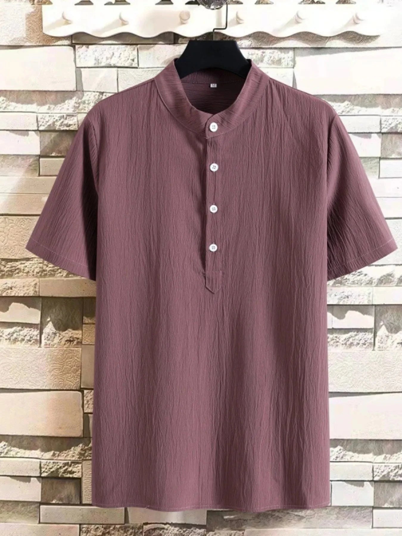 Men's Plus Size Button Detail Short Sleeve Blouse Purple / M