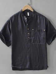 Men's Plus Size Button Detail Short Sleeve Blouse Royal Blue / M