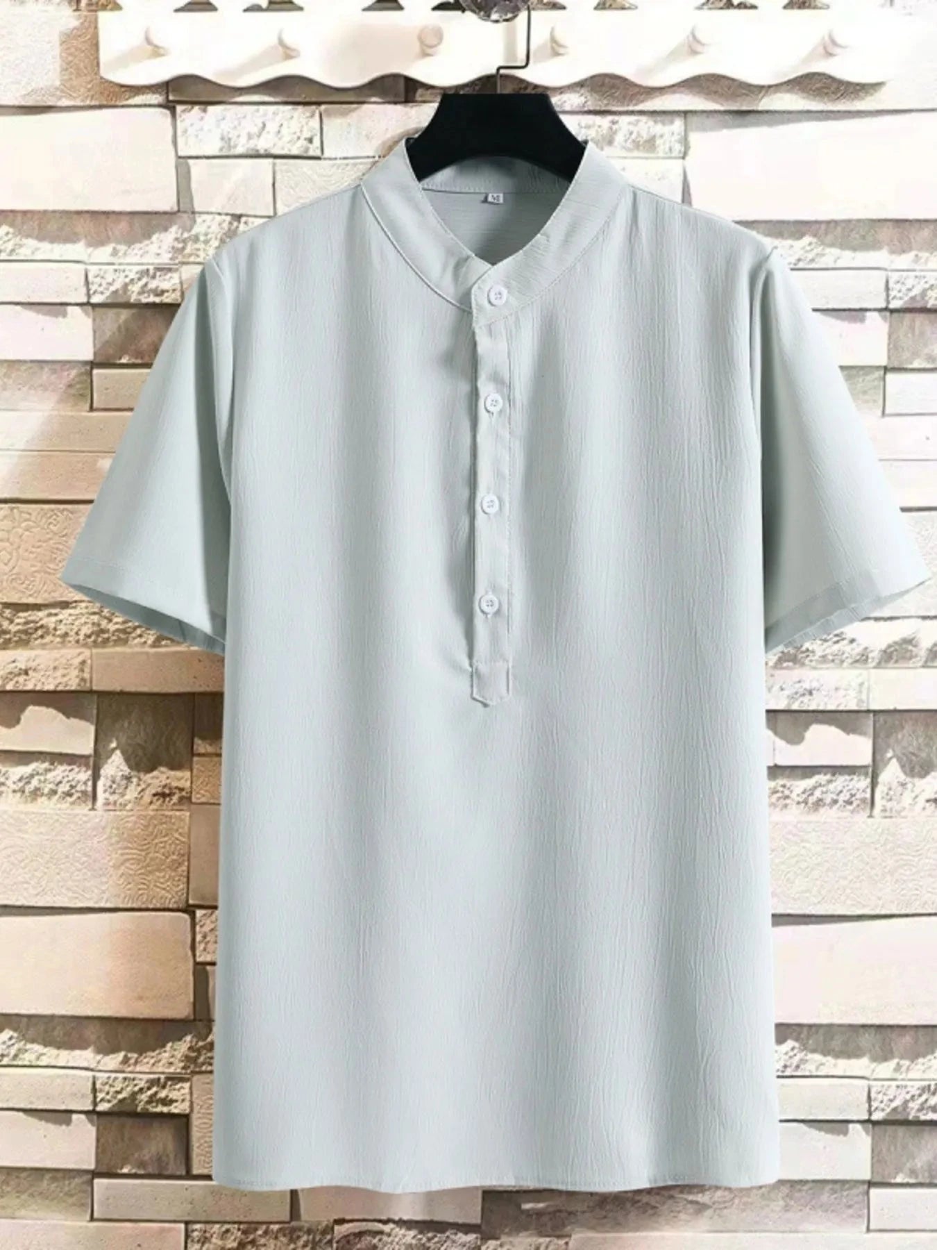 Men's Plus Size Button Detail Short Sleeve Blouse Silver / M