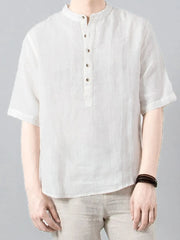 Men's Plus Size Button Detail Short Sleeve Blouse White / M
