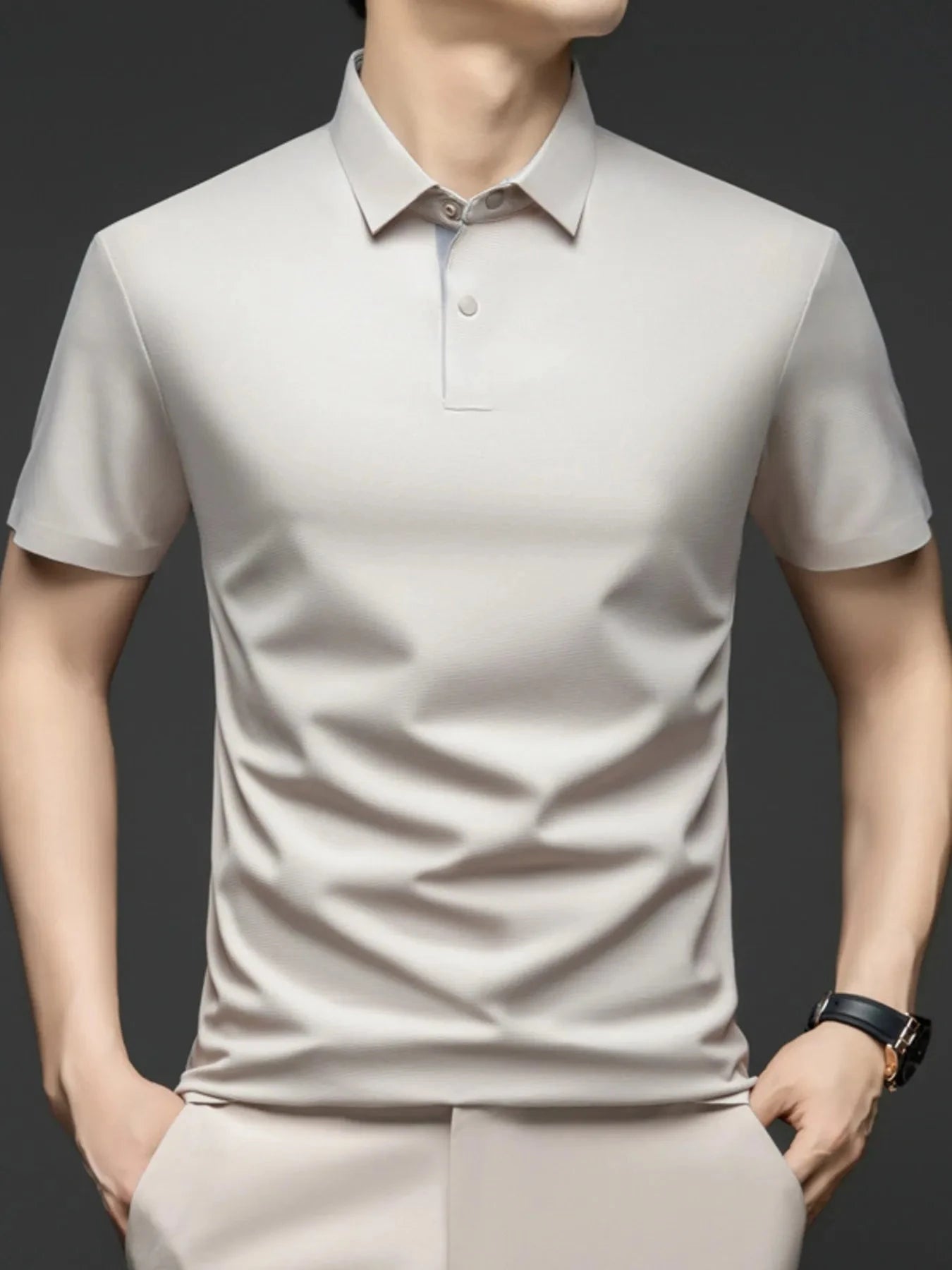 Men's Plus Size Button Detail Short Sleeve Polo Apricot / M