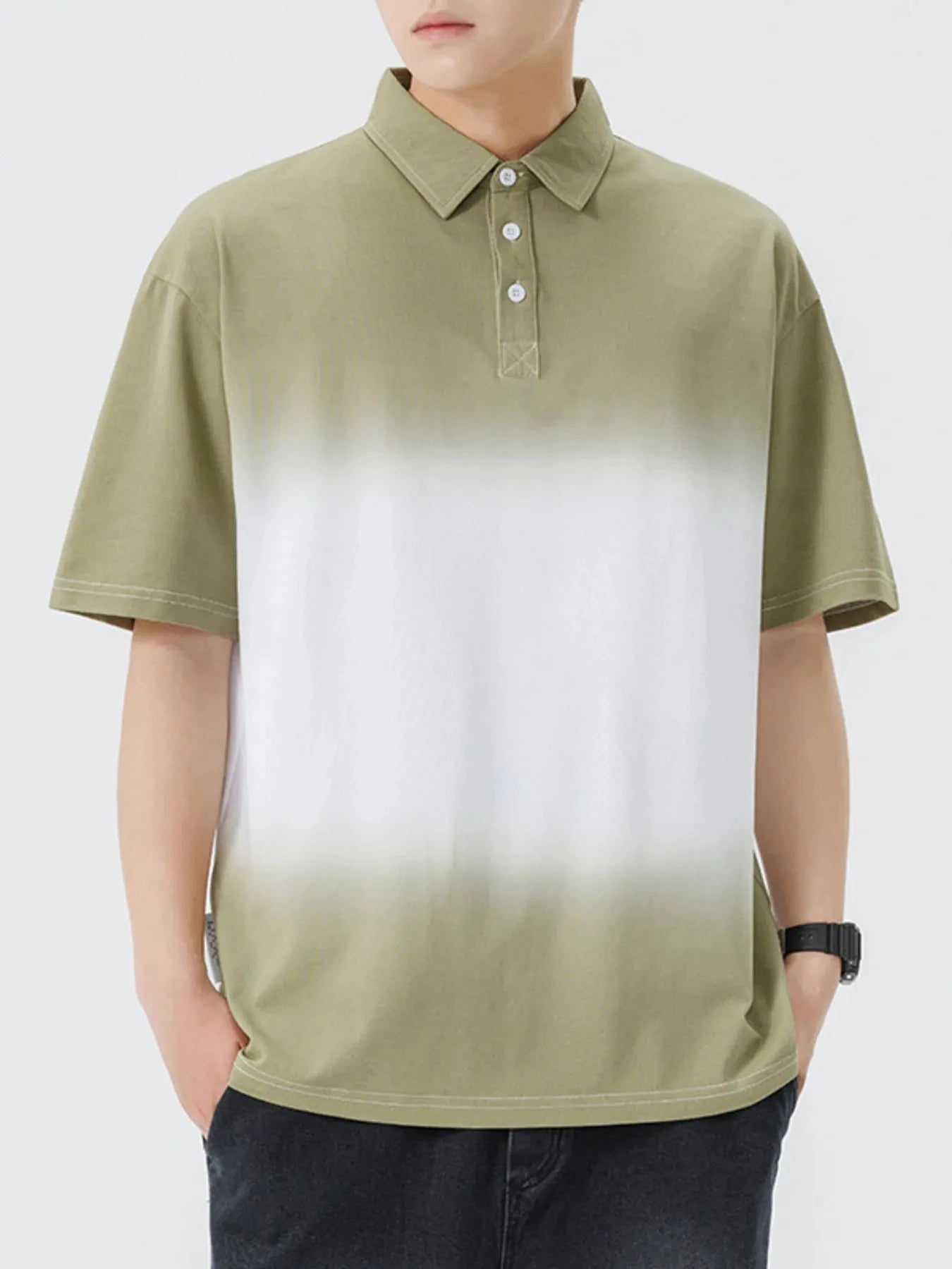 Men's Plus Size Button Detail Short Sleeve Polo Army Green / M