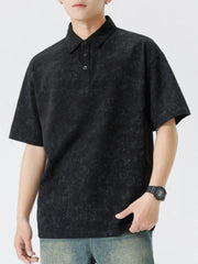 Men's Plus Size Button Detail Short Sleeve Polo Black / M