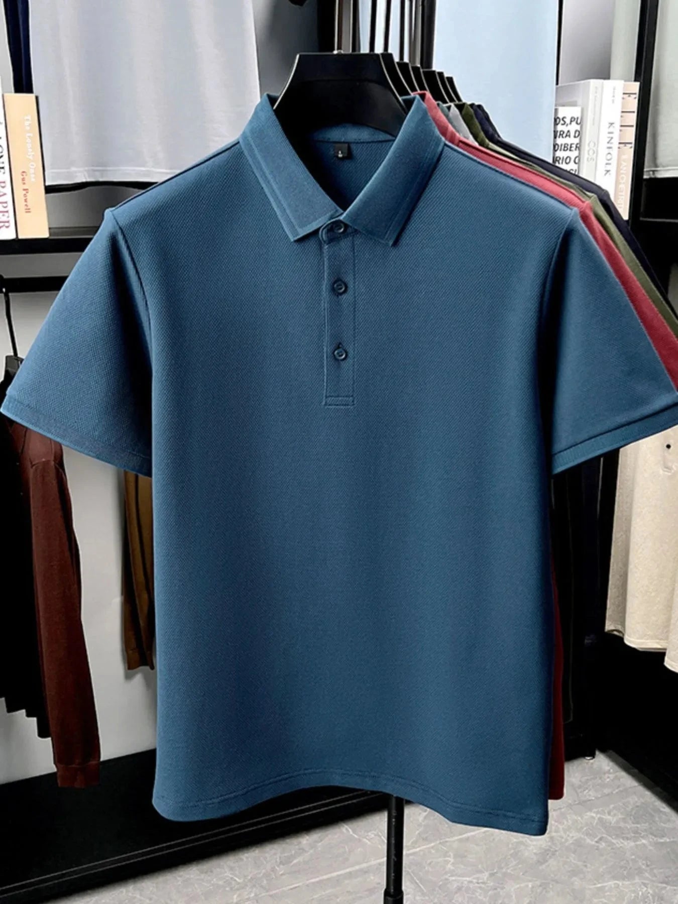 Men's Plus Size Button Detail Short Sleeve Polo Blue / M