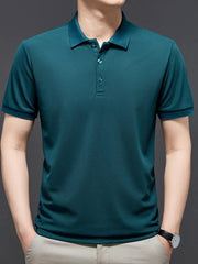 Men's Plus Size Button Detail Short Sleeve Polo Dark Green / M