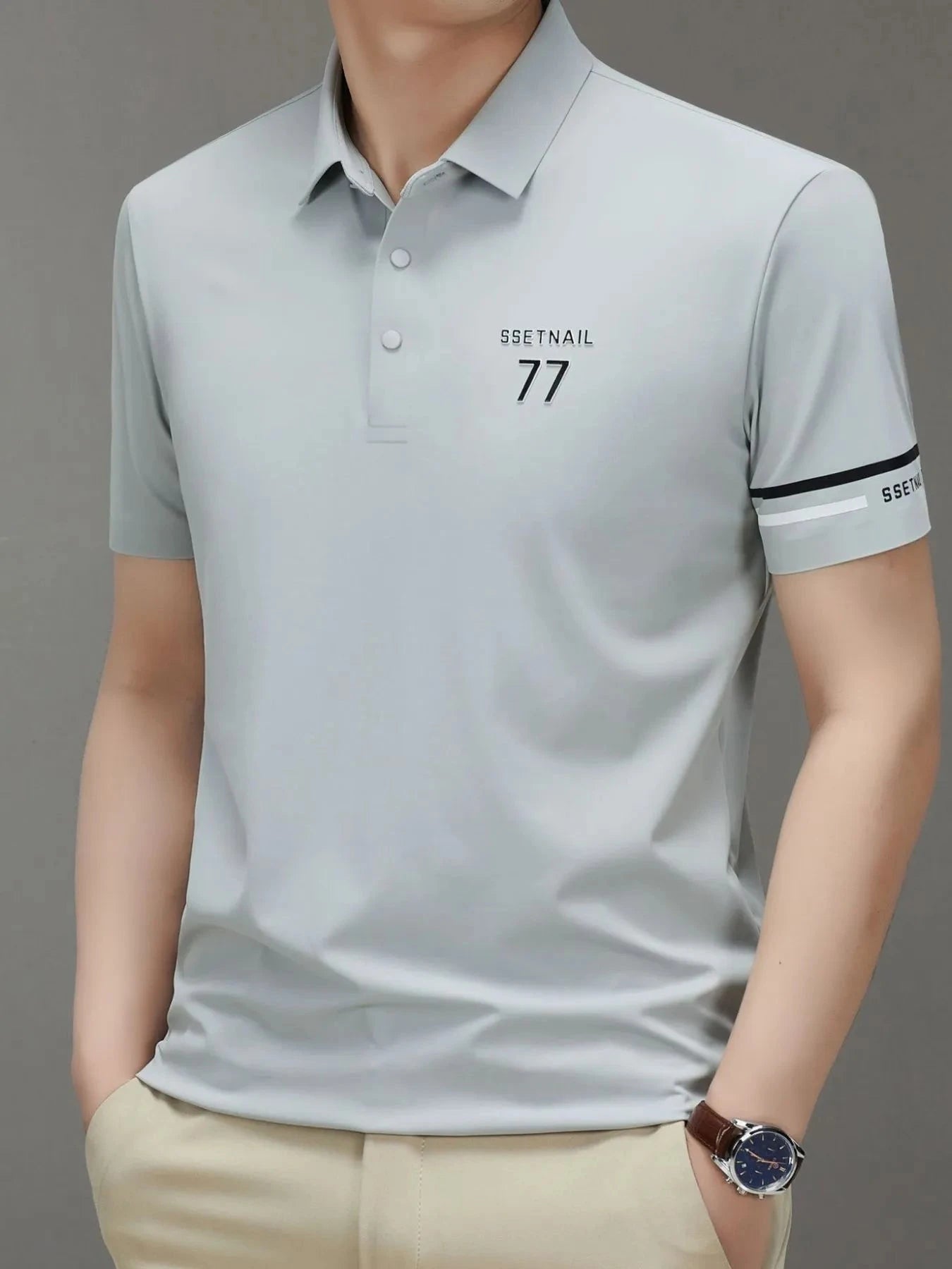 Men's Plus Size Button Detail Short Sleeve Polo Elegant Gray / M