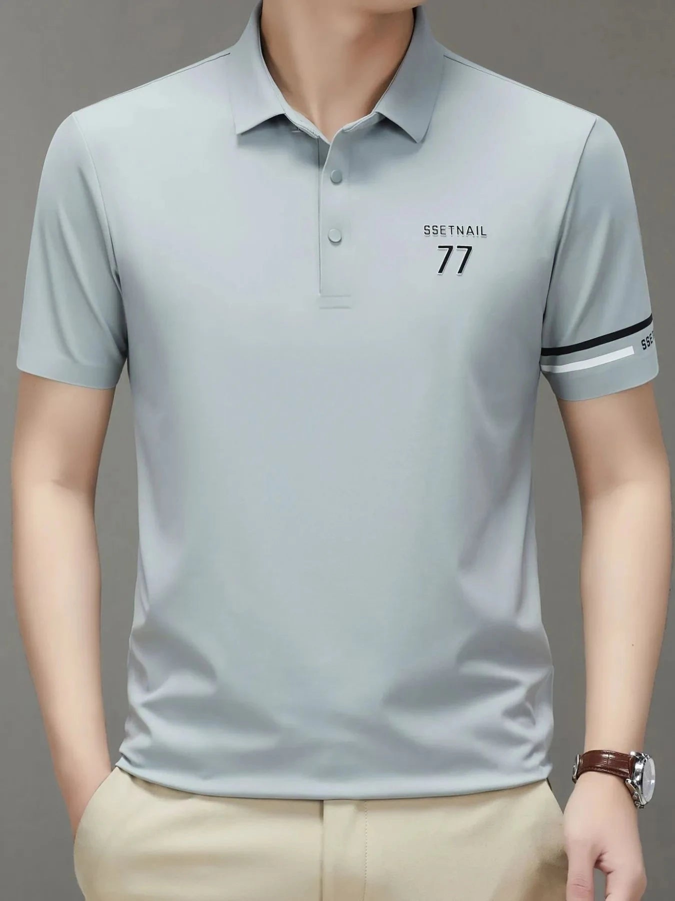 Men's Plus Size Button Detail Short Sleeve Polo Gentleman Blue / M