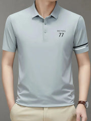 Men's Plus Size Button Detail Short Sleeve Polo Gentleman Blue / M