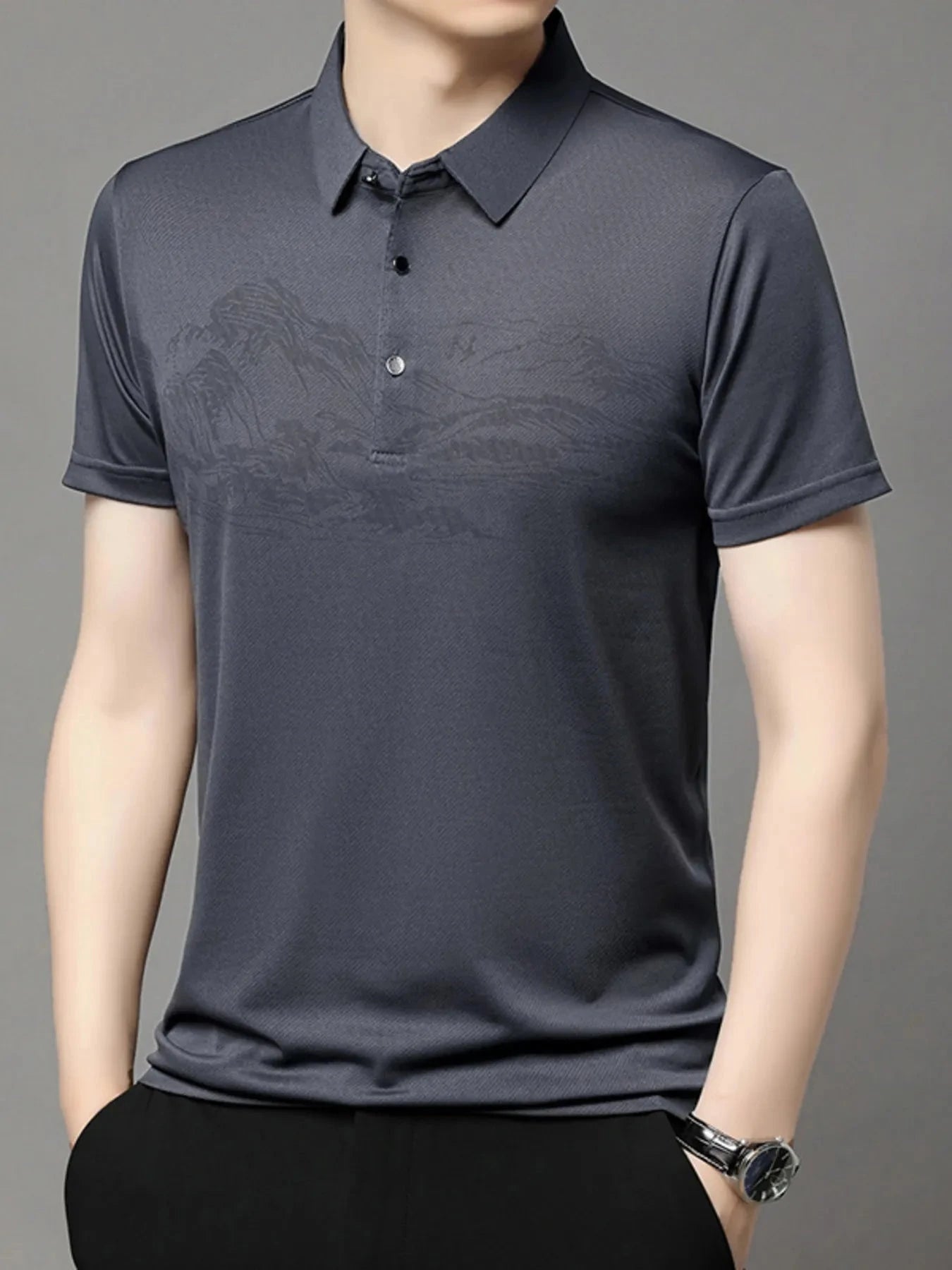 Men's Plus Size Button Detail Short Sleeve Polo Gray / M