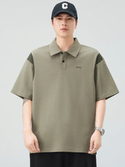 Men's Plus Size Button Detail Short Sleeve Polo Khaki Green / M