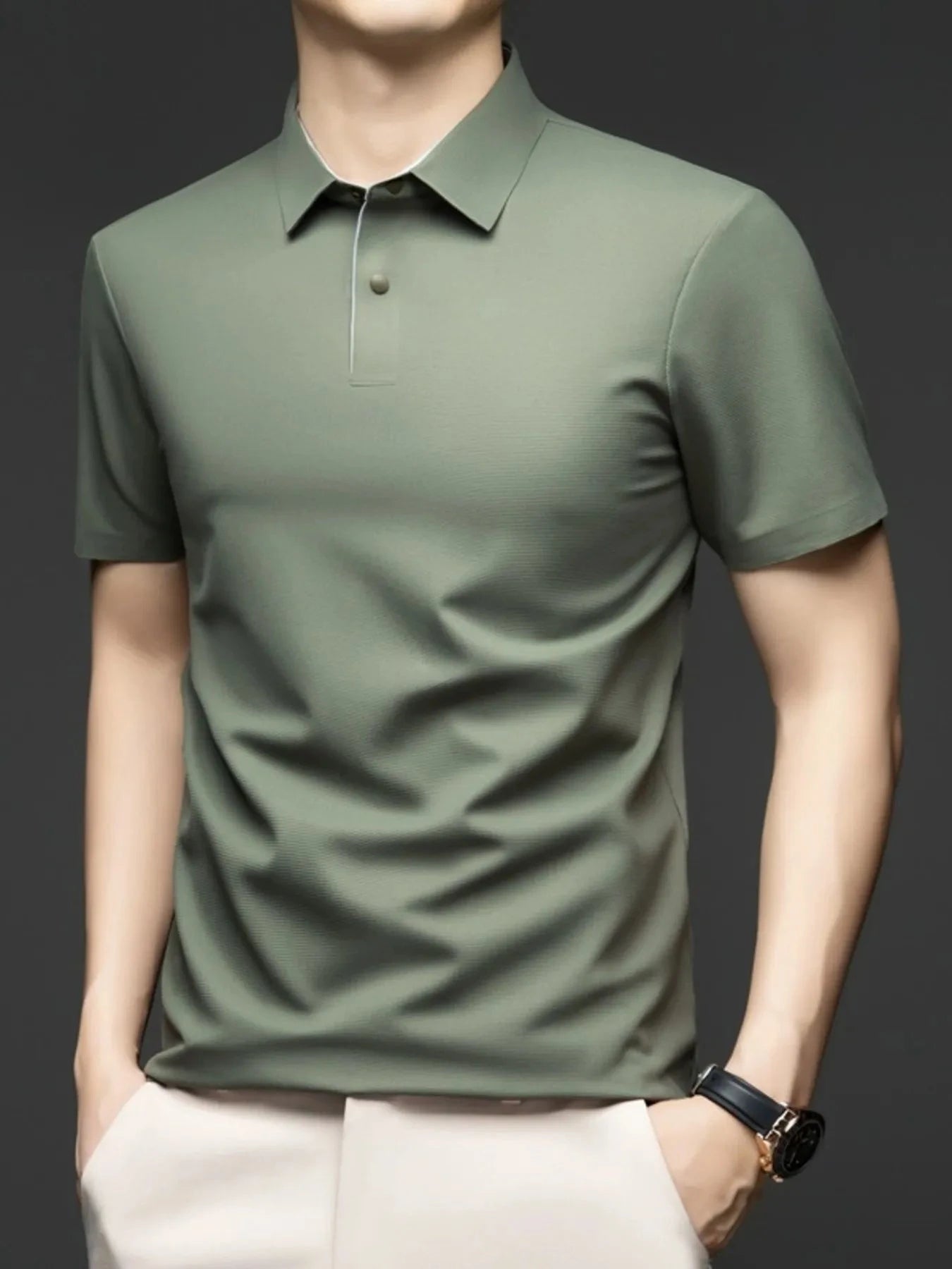 Men's Plus Size Button Detail Short Sleeve Polo Mint Blue / M