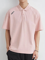 Men's Plus Size Button Detail Short Sleeve Polo Pink / M