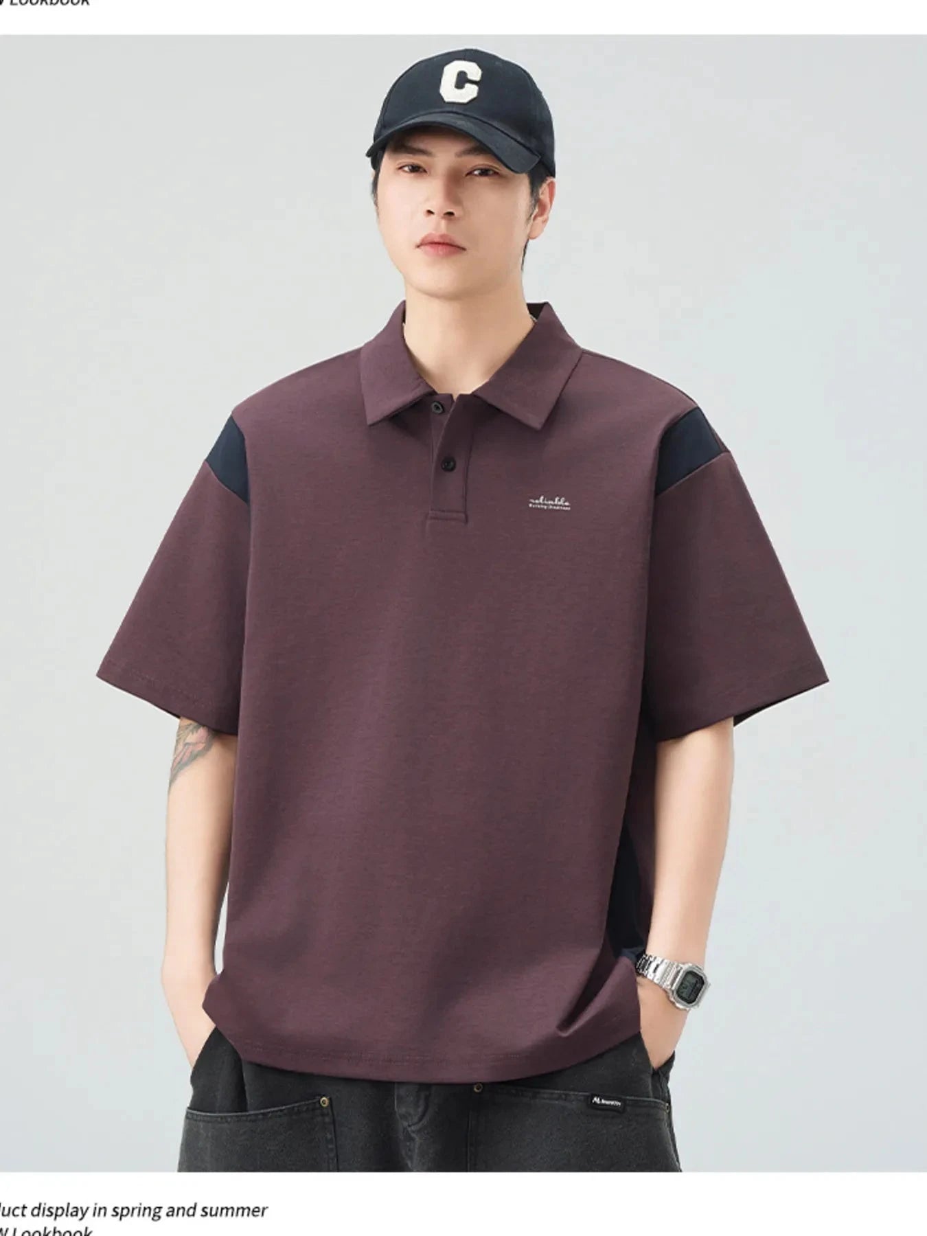 Men's Plus Size Button Detail Short Sleeve Polo Purple / M