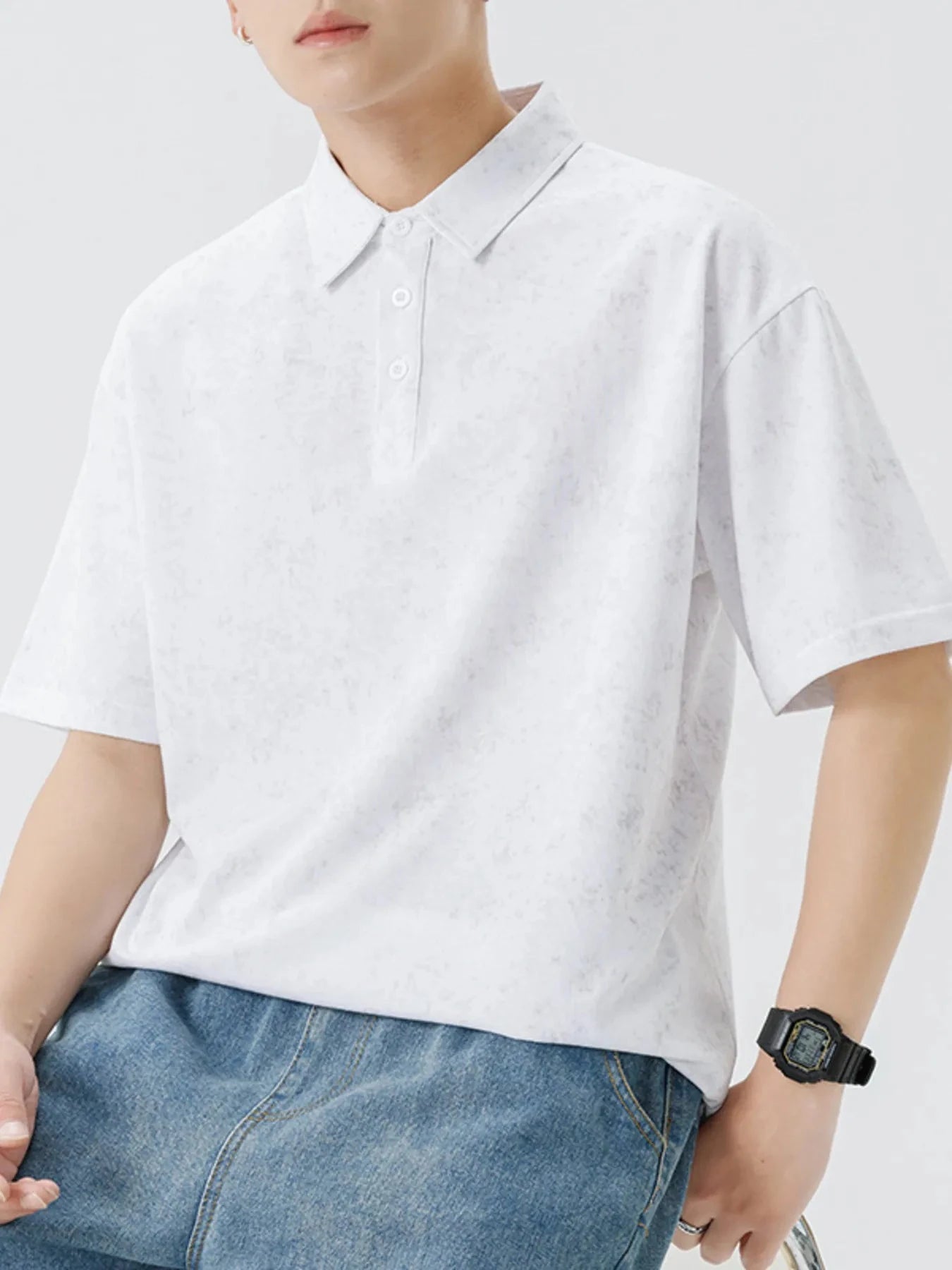 Men's Plus Size Button Detail Short Sleeve Polo White / M