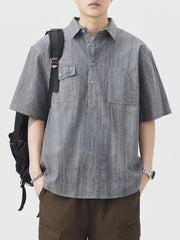 Men's Plus Size Button Detail Short Sleeve Shirt Grey / M