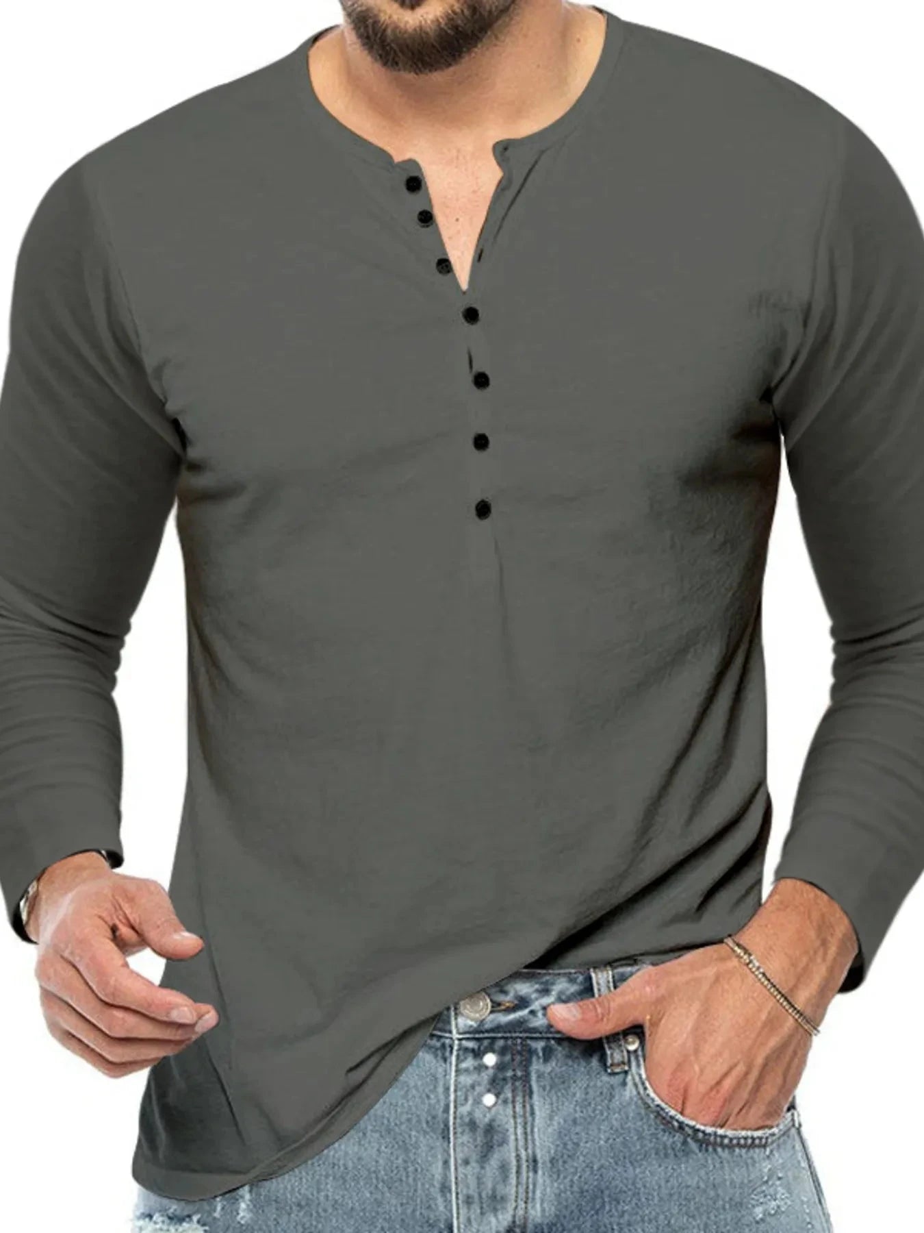 Men's Plus Size Button Detail Short Sleeve T-Shirt Dark Gray / M