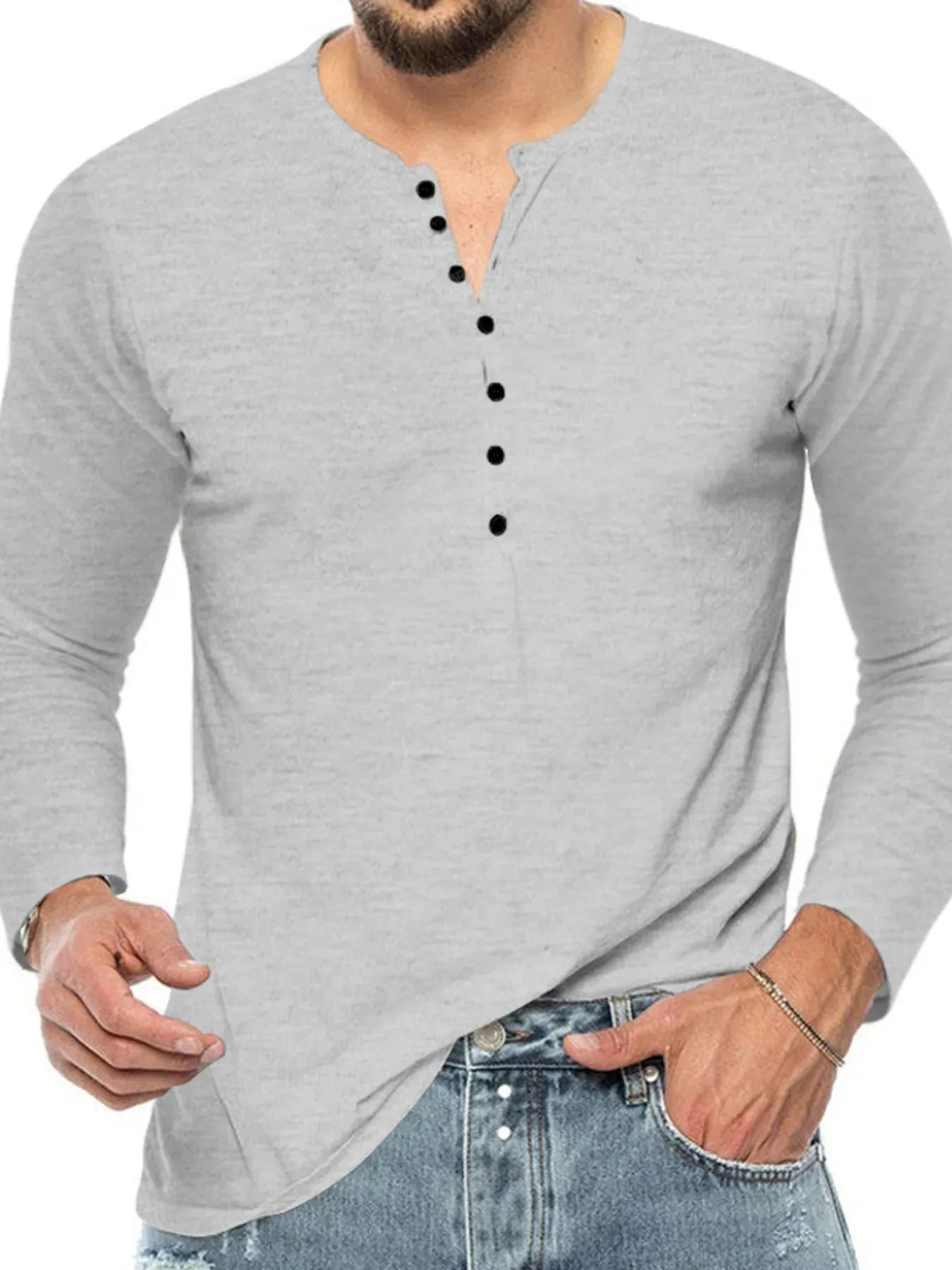Men's Plus Size Button Detail Short Sleeve T-Shirt Light Gray / M