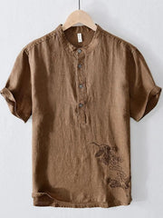Men's Plus Size Button Detail Short Sleeve Top Coffee / M