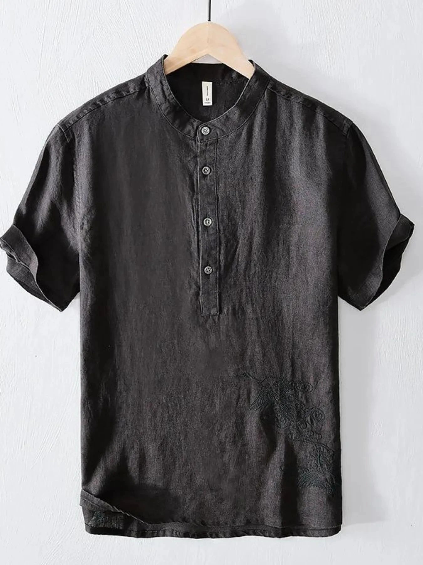 Men's Plus Size Button Detail Short Sleeve Top Dark Gray / M