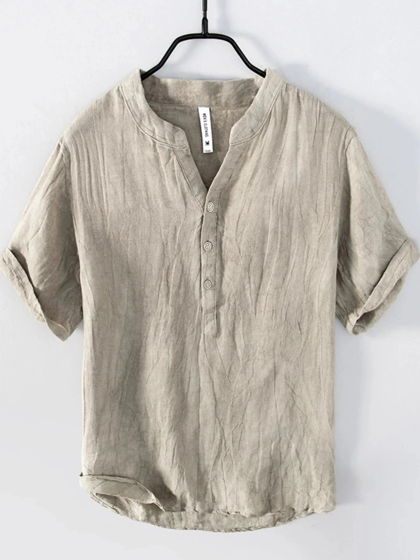 Men's Plus Size Button Detail Short Sleeve Top Khaki / M